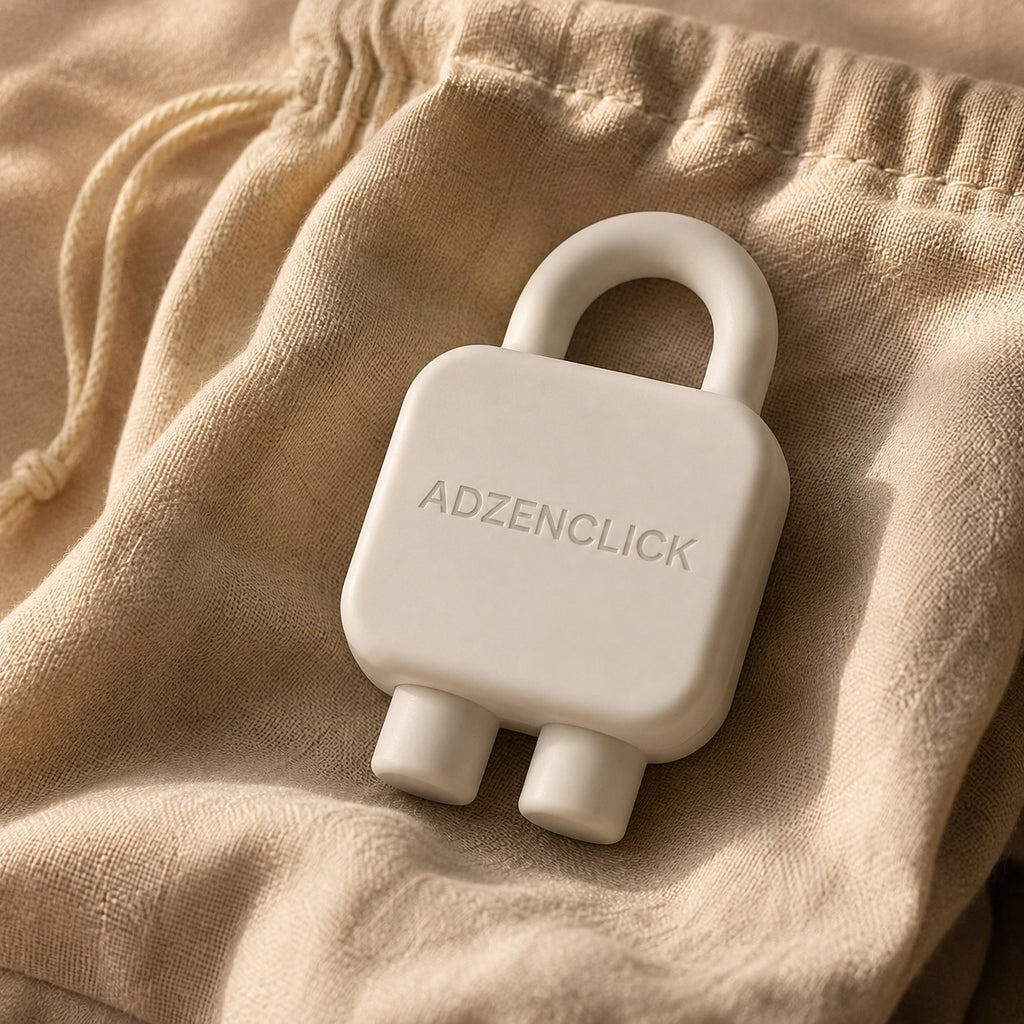 Adzenclick on a linen pouch